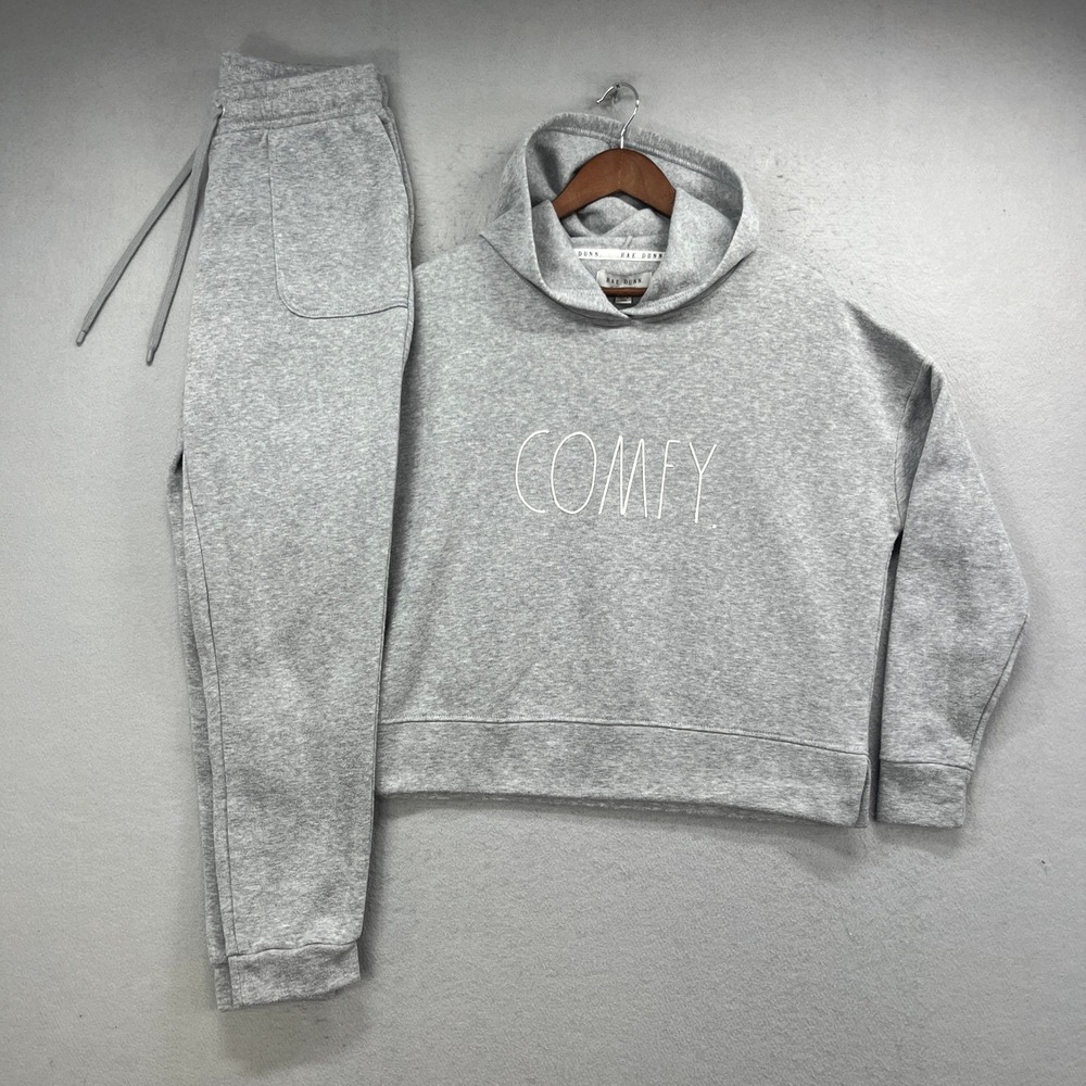 Rae Dunn Sweatsuit Set Womens Small Gray Comfy Hoodie Joggers Loungewear Cozy